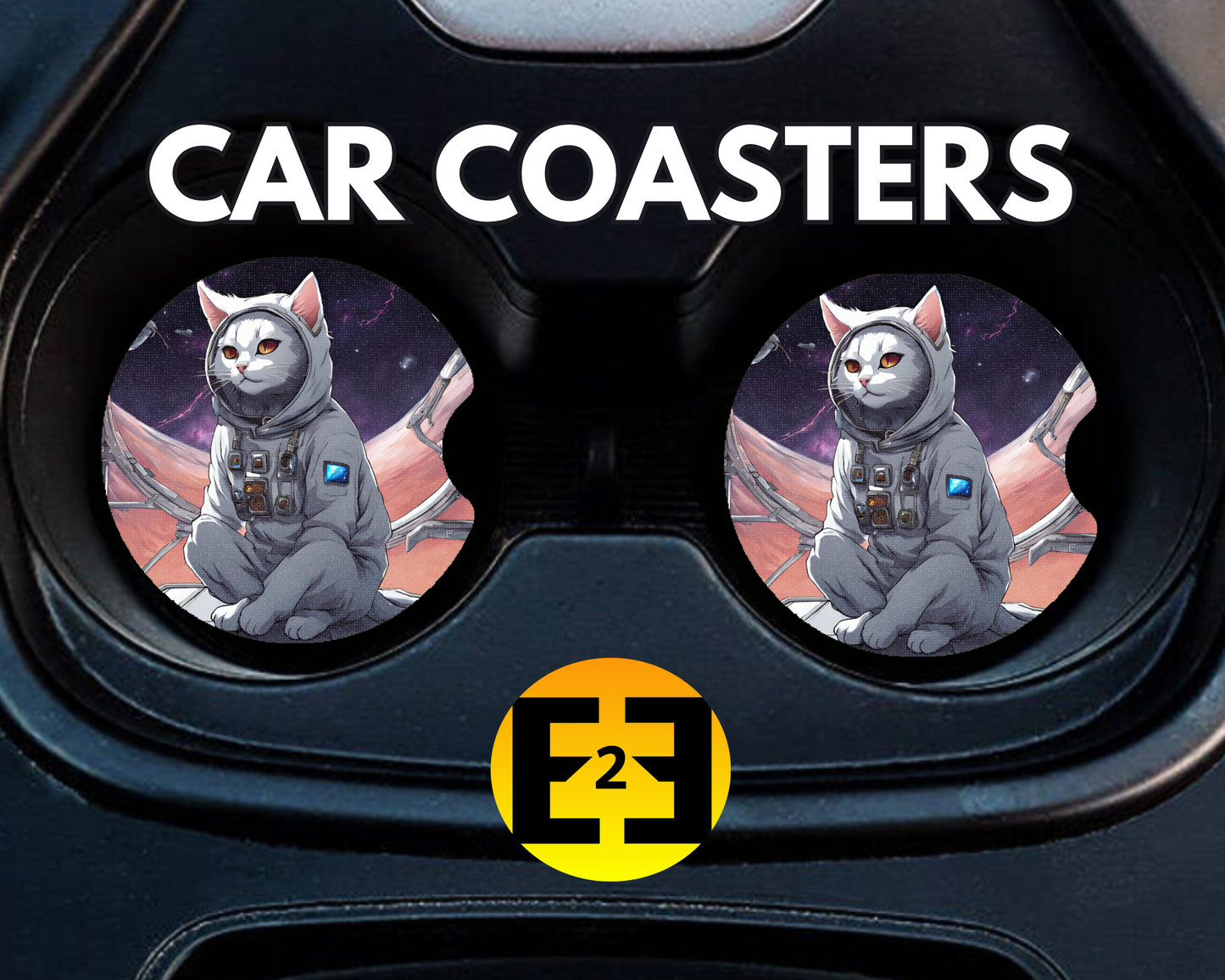 Astronaut space cat kitty car coasters