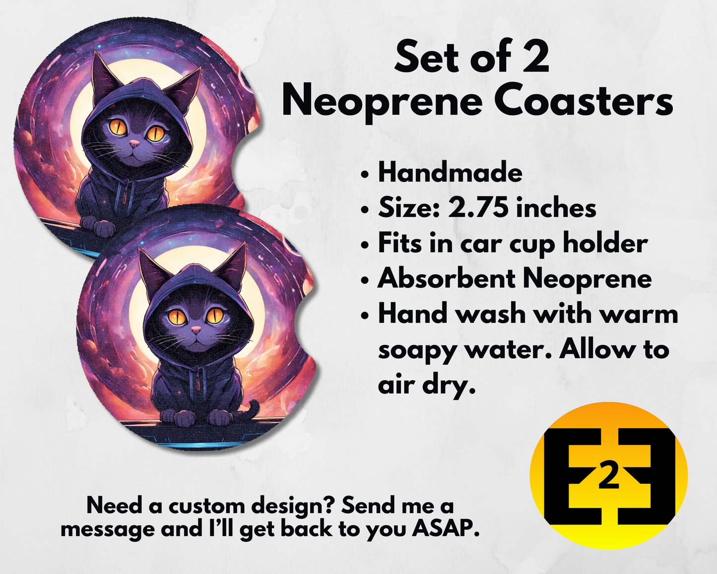 Hooded Jedi space cat car coasters set of 2