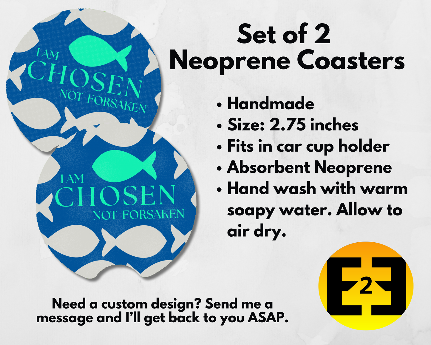 Christian chosen not forsaken car coasters set of 2