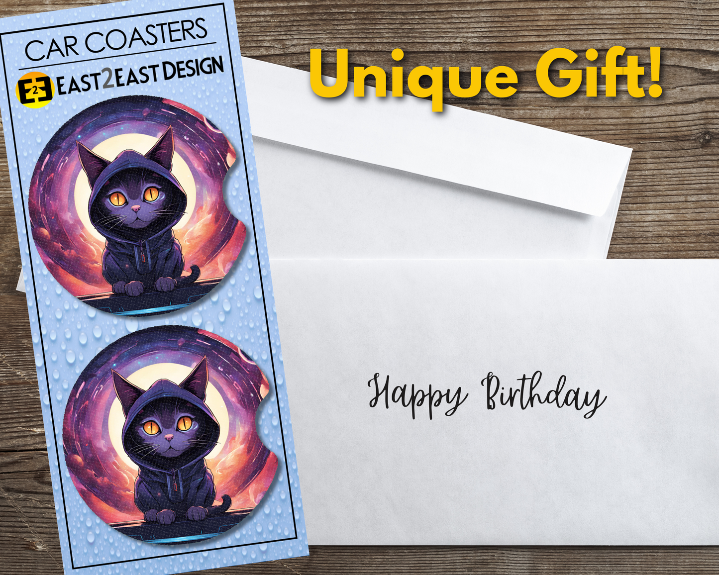 Hooded Jedi space cat car coasters unique gift