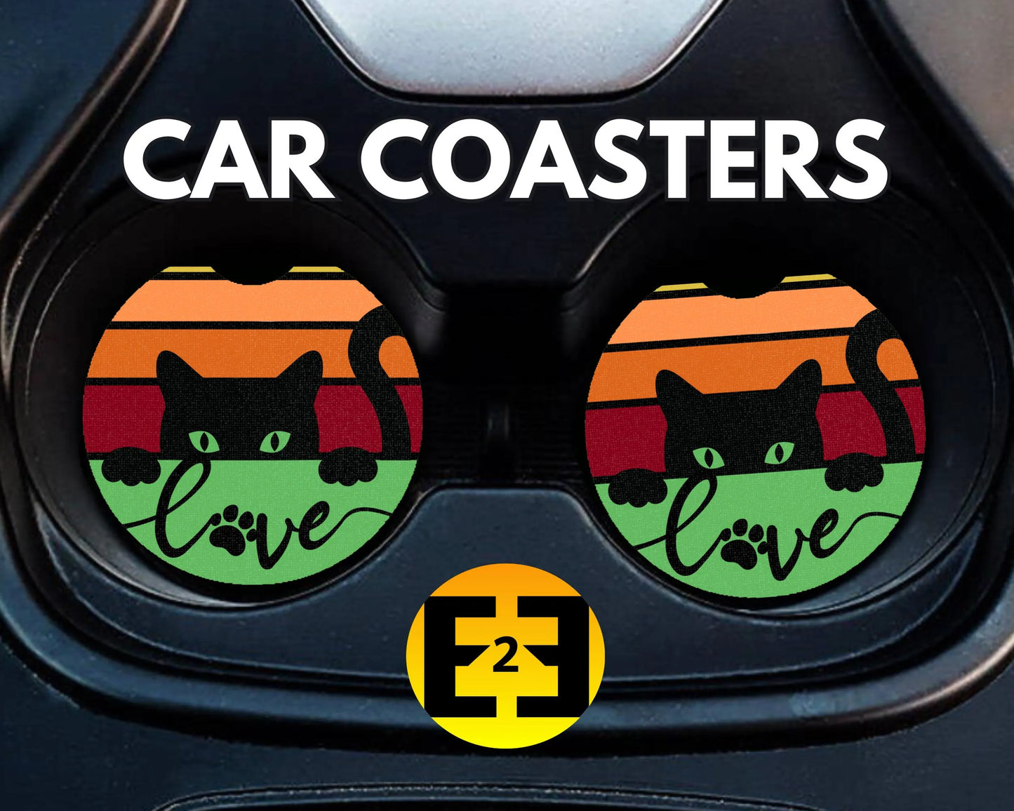 Retro Love My Cat car coasters