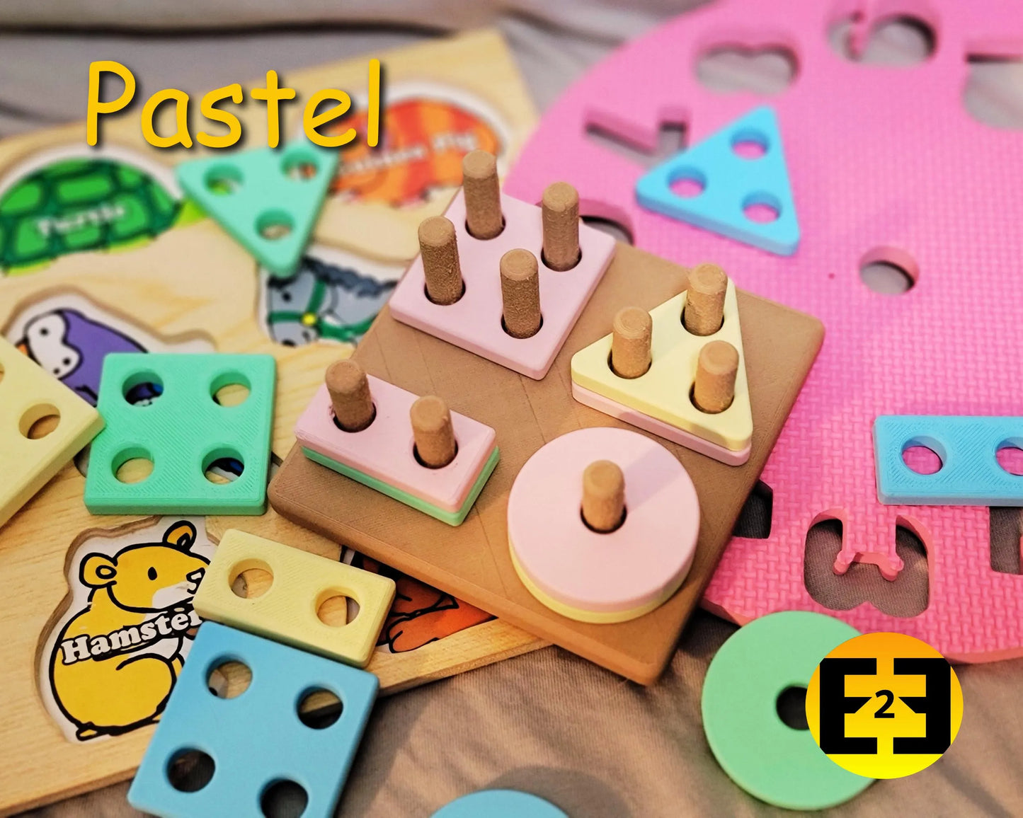 Montessori shapes stacking learning toy for children - 3D Printed pastel