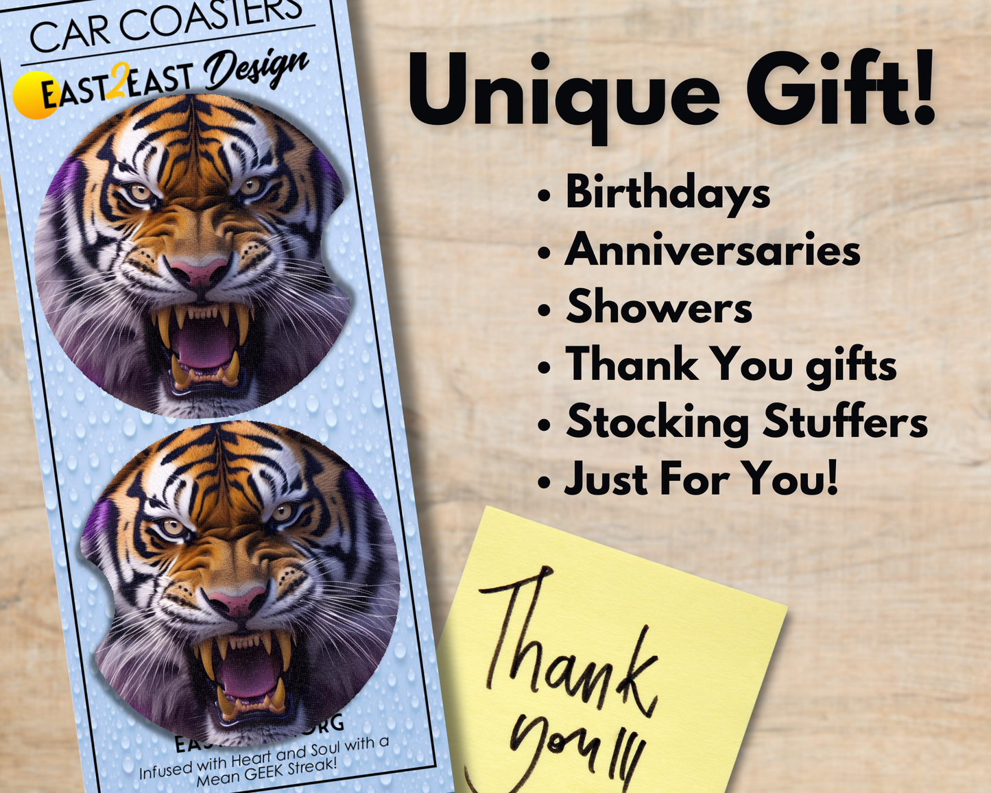 Purple & Gold Tigers (Variety) - Car Coasters