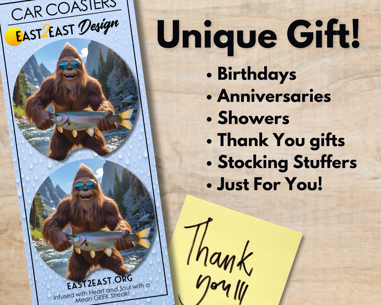 Sasquatch Fishing (Variety) - Car Coasters
