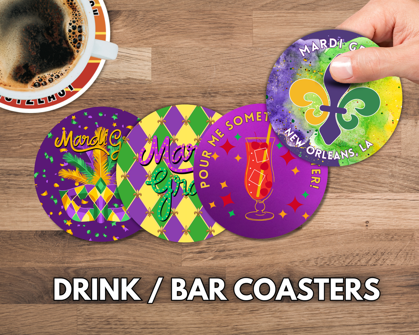 Bar / Drink Coasters - Mardi Gras Carnival - Set of Four