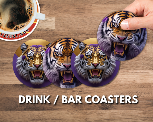 Purple and Gold Tigers - Set of Four - Bar / Drink Coasters