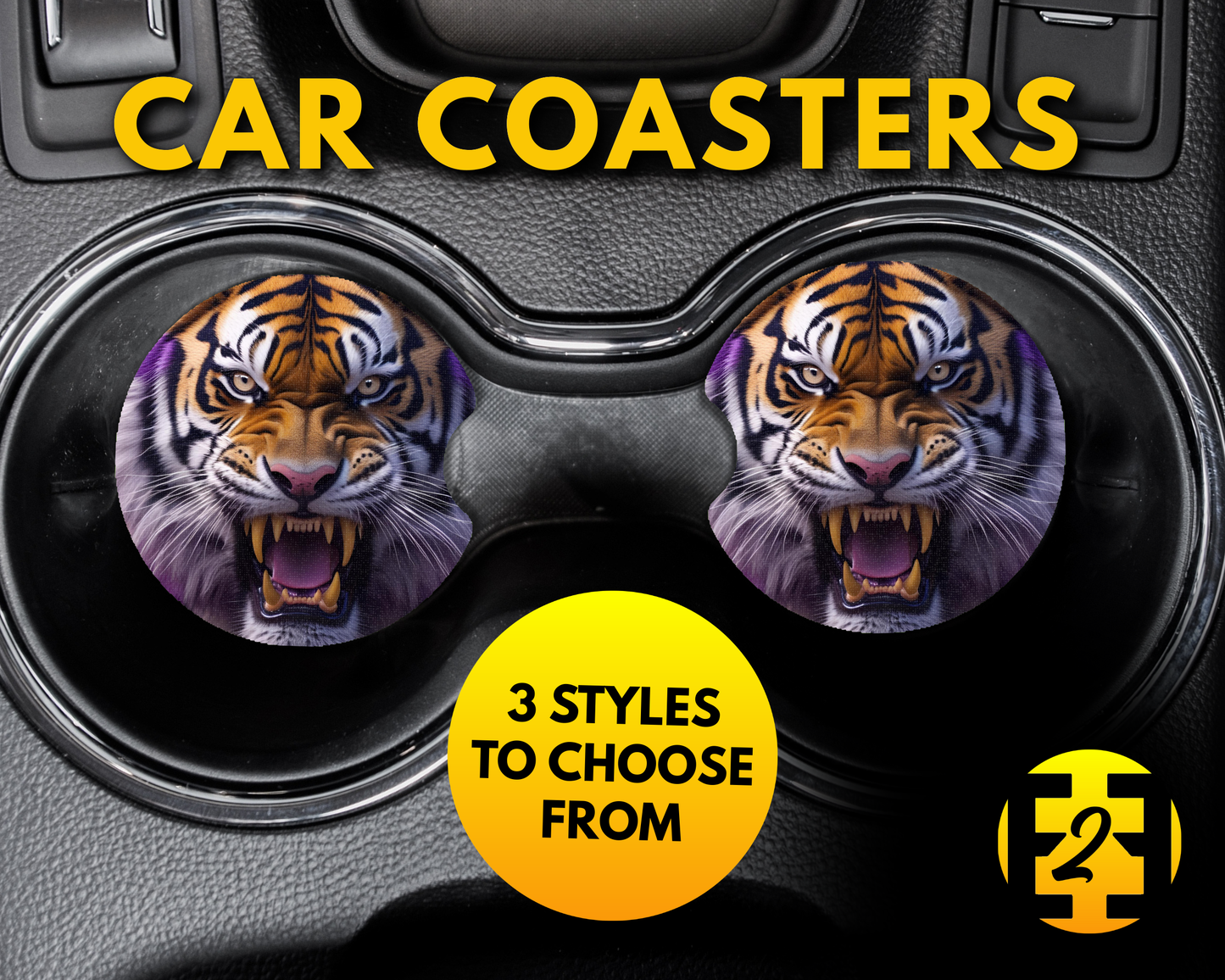 Purple & Gold Tigers (Variety) - Car Coasters