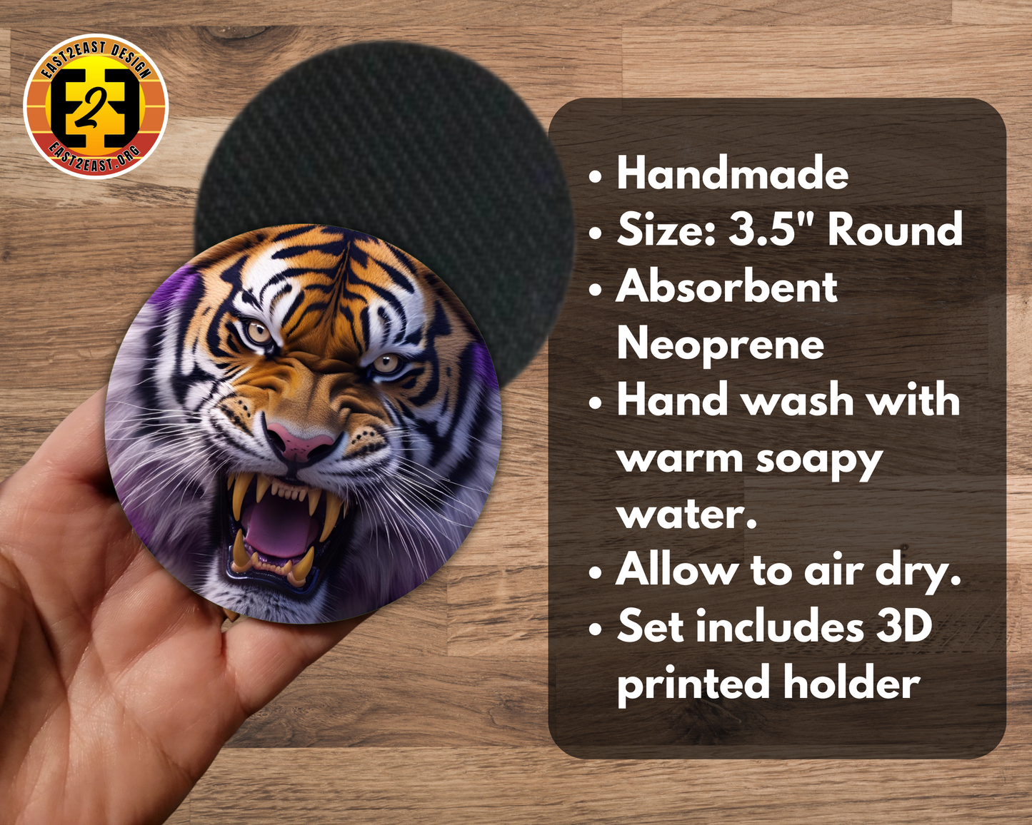 Purple and Gold Tigers - Set of Four - Bar / Drink Coasters