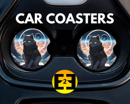 Outer space cat kitty car coasters