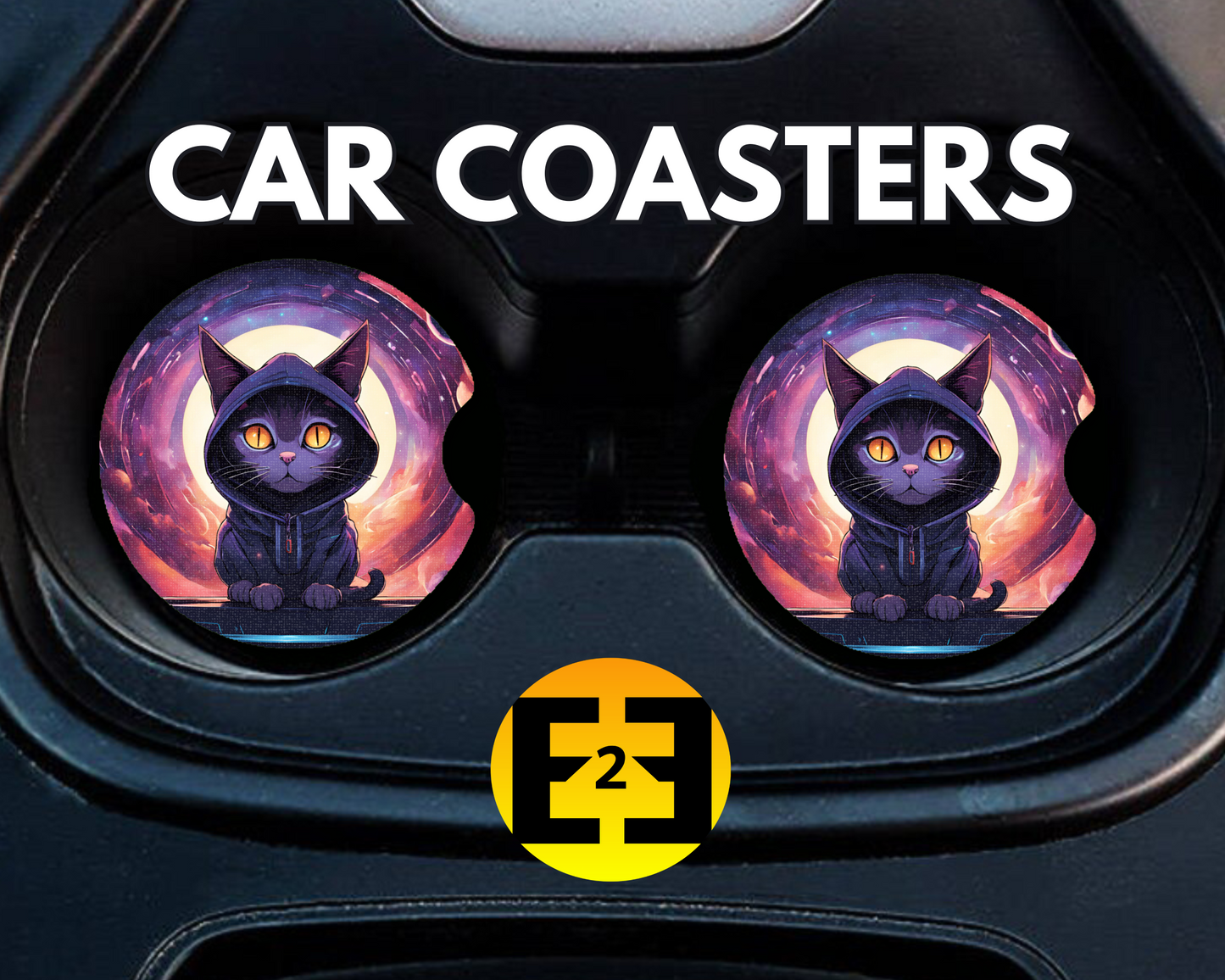 Hooded Jedi space cat car coasters