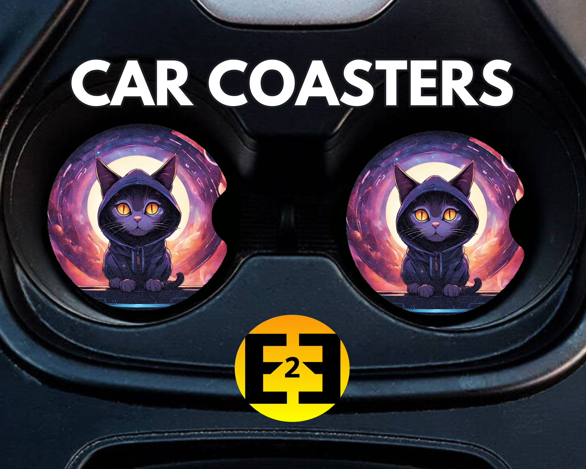 Hooded Jedi space cat car coasters