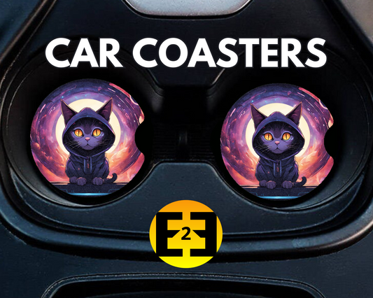 Hooded Jedi space cat car coasters