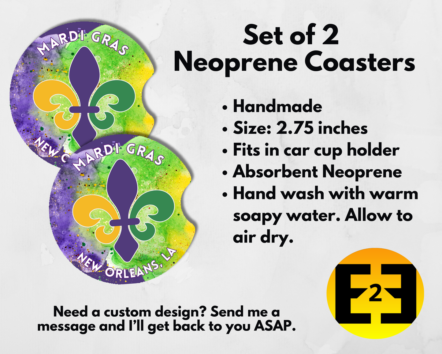 New Orleans Mardi Gras parade car coasters set of 2