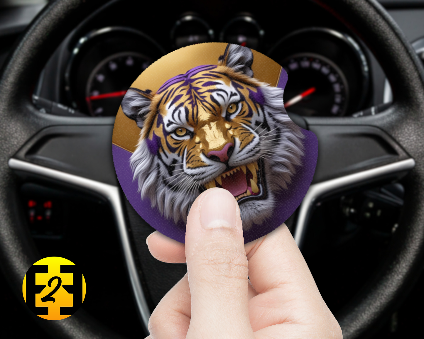 Purple & Gold Tigers (Variety) - Car Coasters
