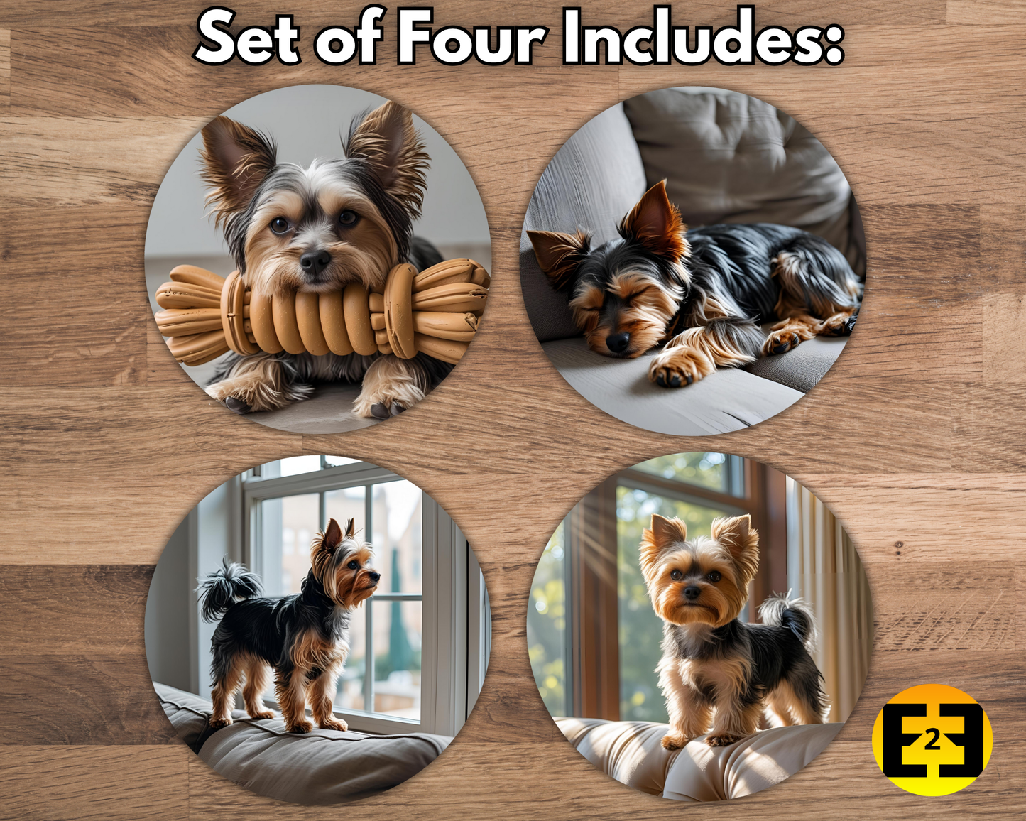 Bar / Drink Coasters - Yorkie - Set of Four