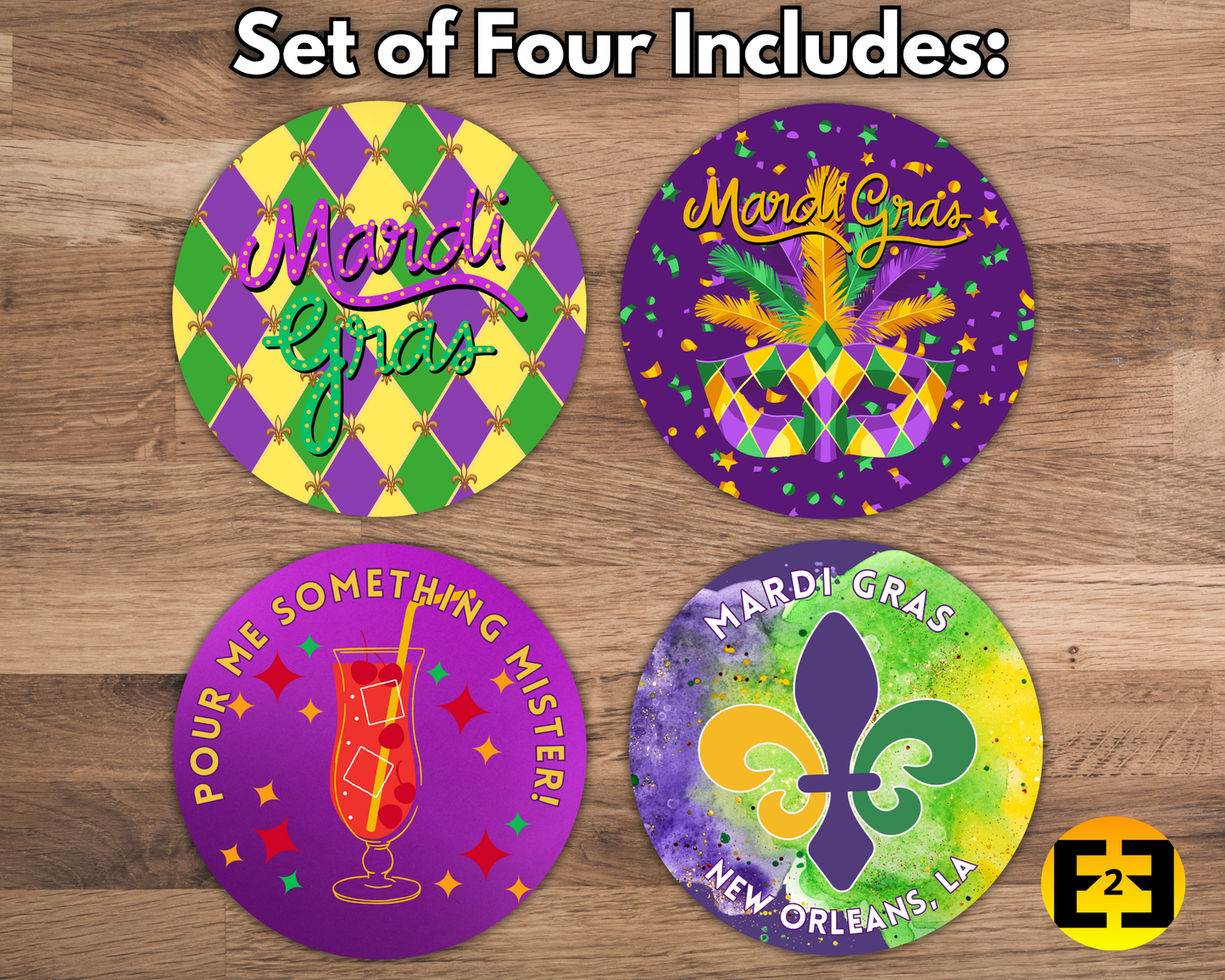 Bar / Drink Coasters - Mardi Gras Carnival - Set of Four