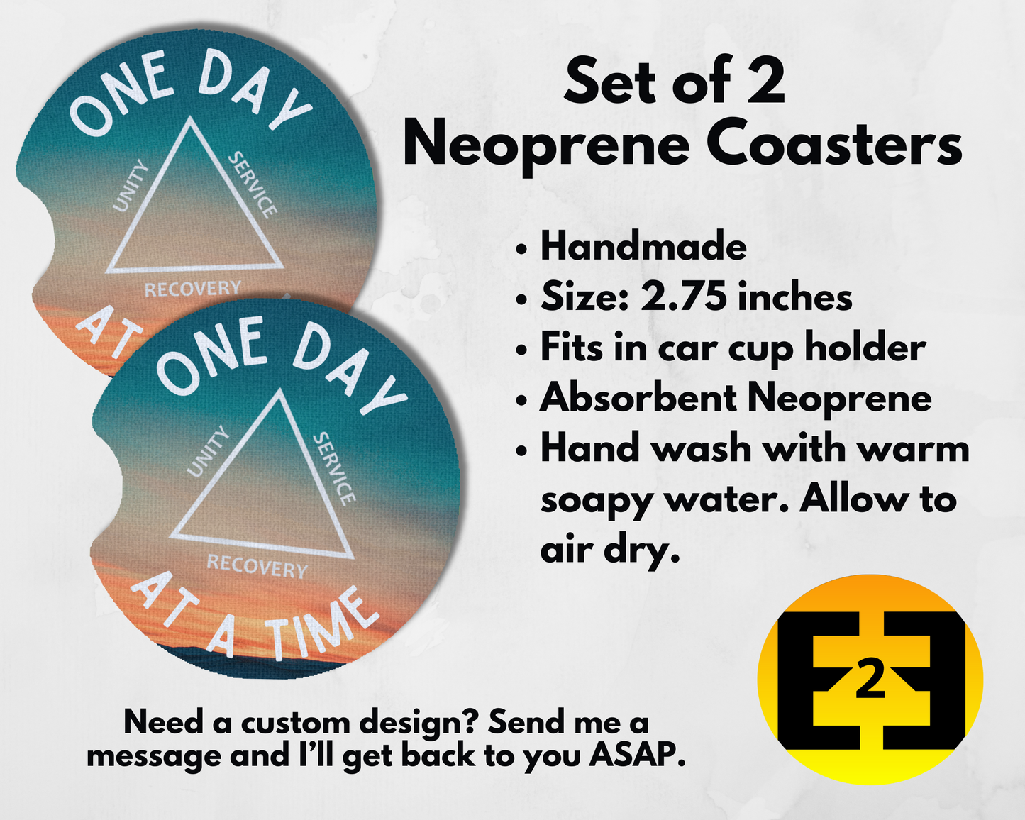 AA Recovery One Day at a Time coasters set of 2