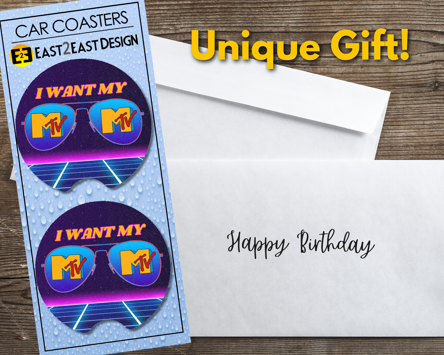 80's retro MTV GenX car coasters unique gift