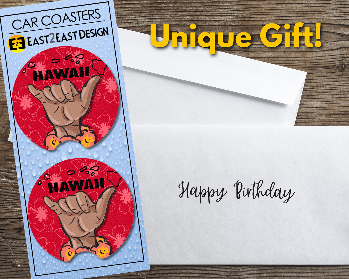 Hawaii island shaka car coasters