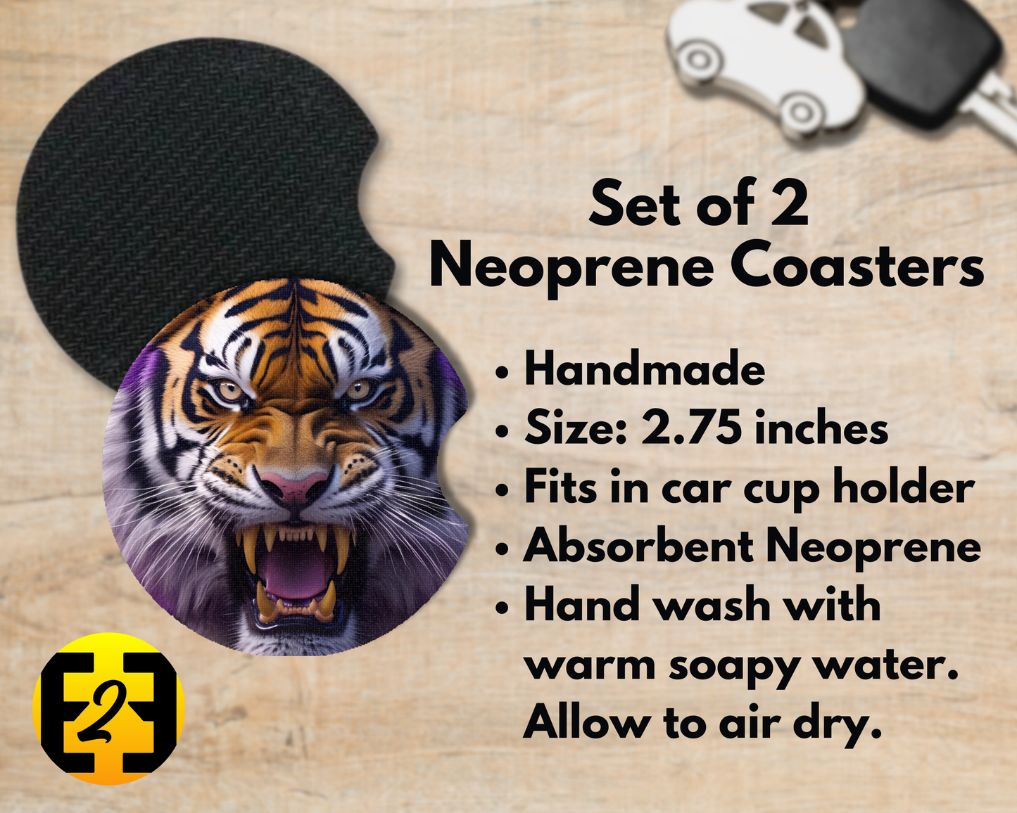 Purple & Gold Tigers (Variety) - Car Coasters
