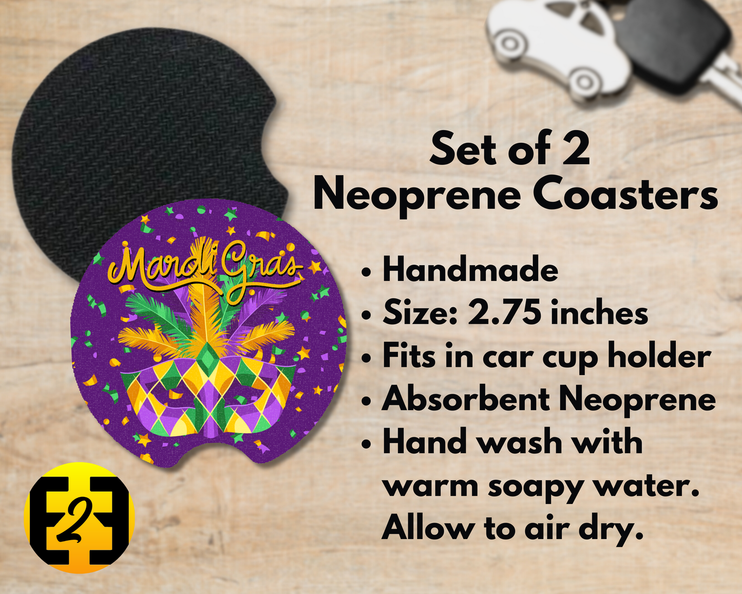 Mardi Gras Mask - Car Coasters