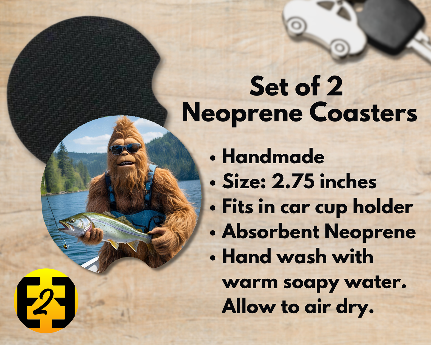 Sasquatch Fishing (Variety) - Car Coasters