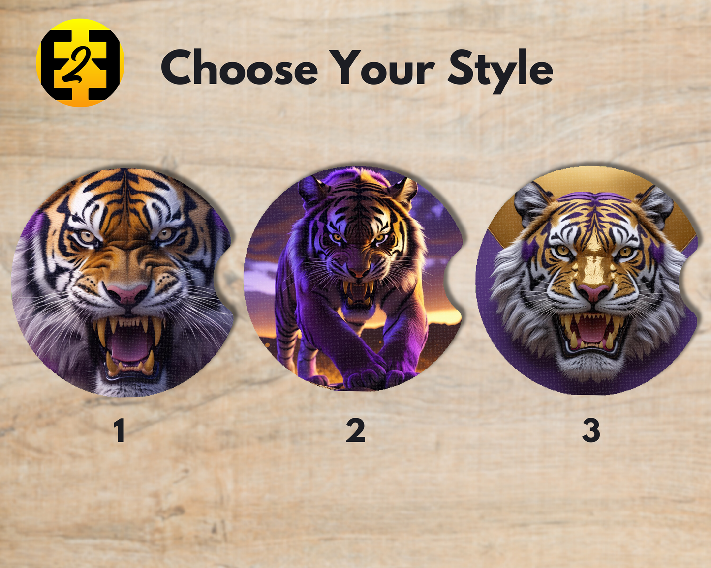 Purple & Gold Tigers (Variety) - Car Coasters