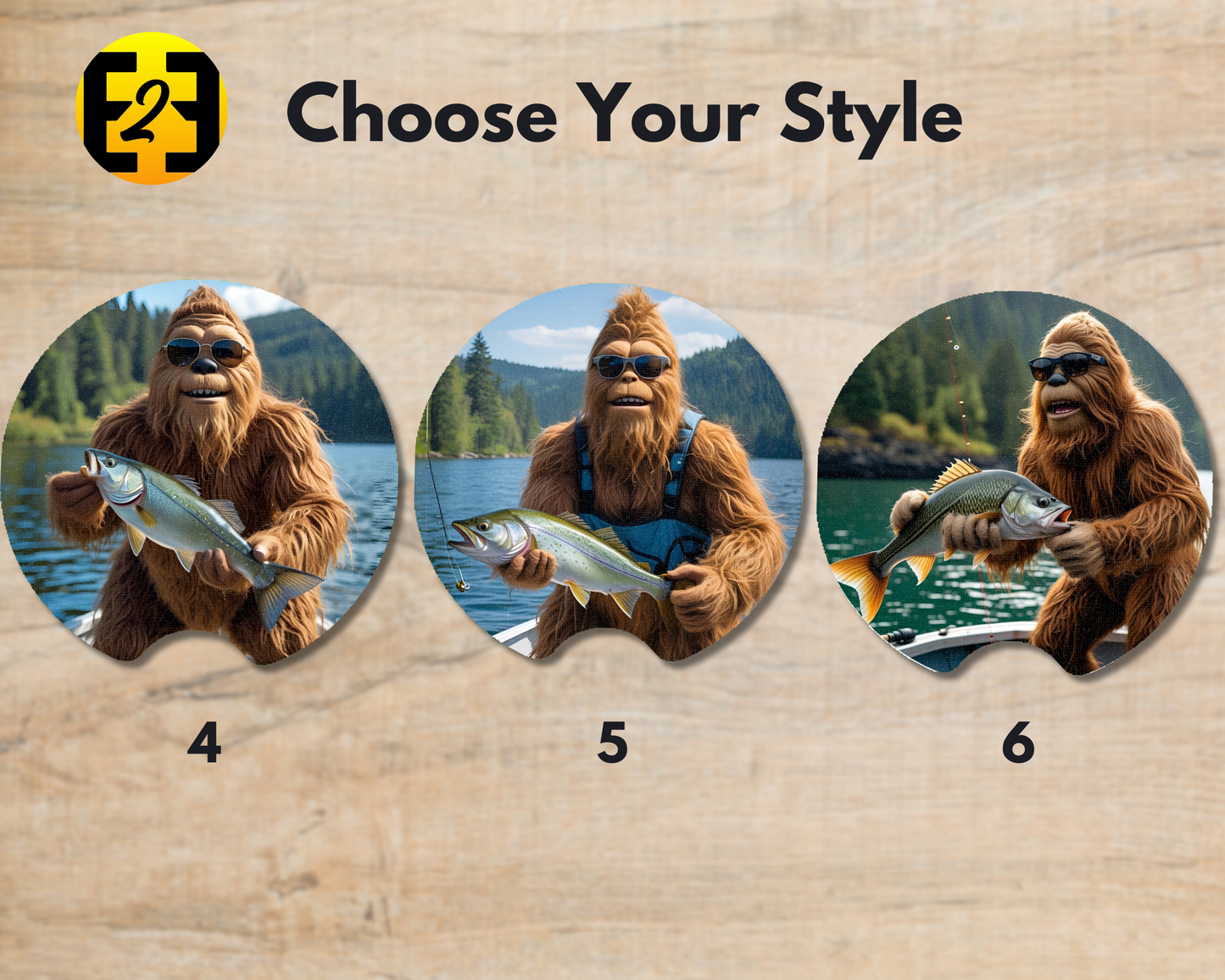 Sasquatch Fishing (Variety) - Car Coasters