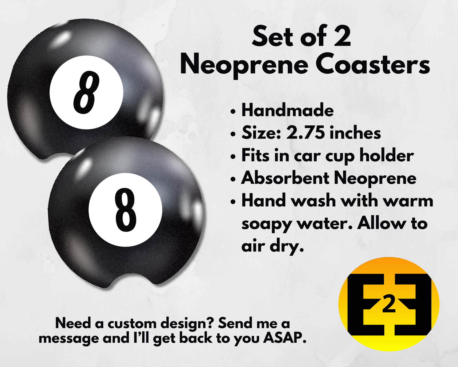 Pool 8 ball car coasters set of 2