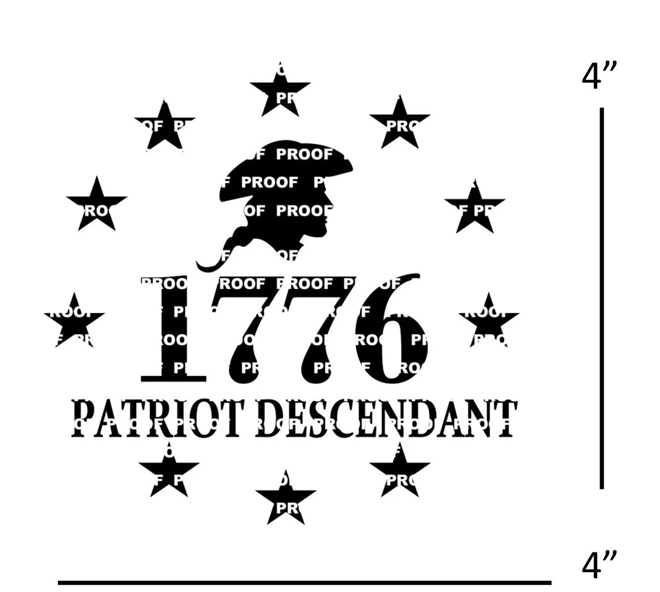 car decal 1776 Patriot Descendant DAR sticker size