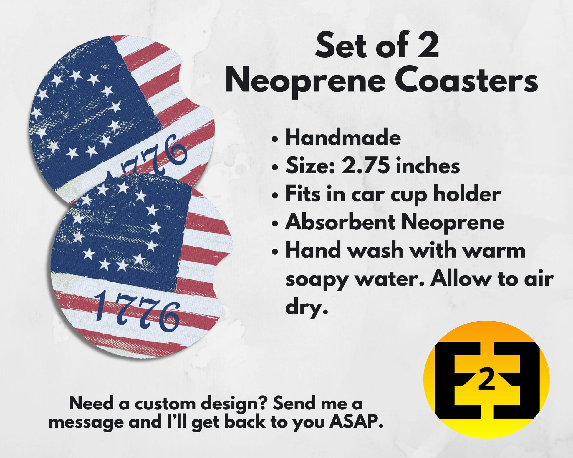 1776 Betsy Ross Flag car coasters set of 2