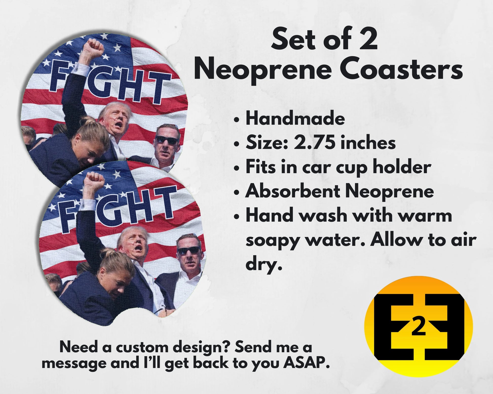 Trump FIGHT car coasters set of 2