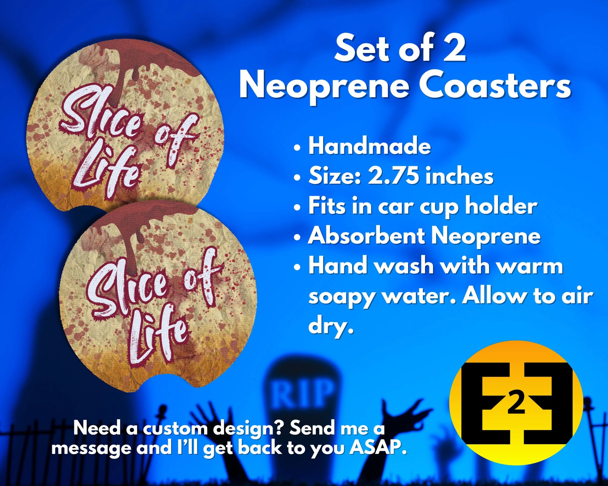 Halloween slice of life car coasters set of 2