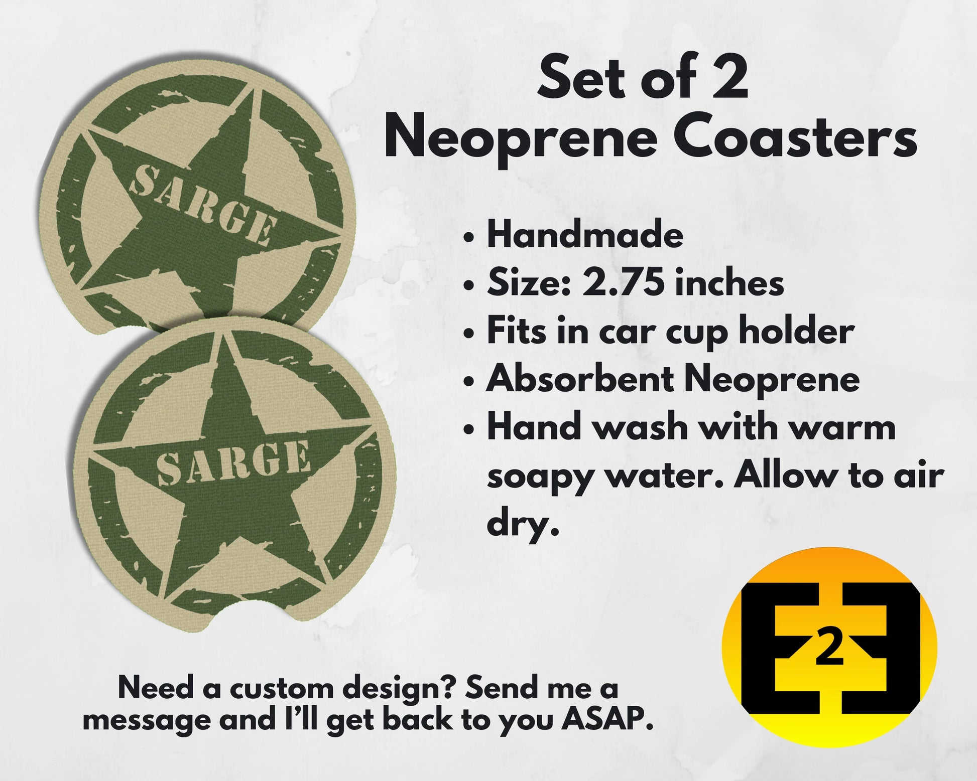 Sarge Army Military star car coasters set of 2