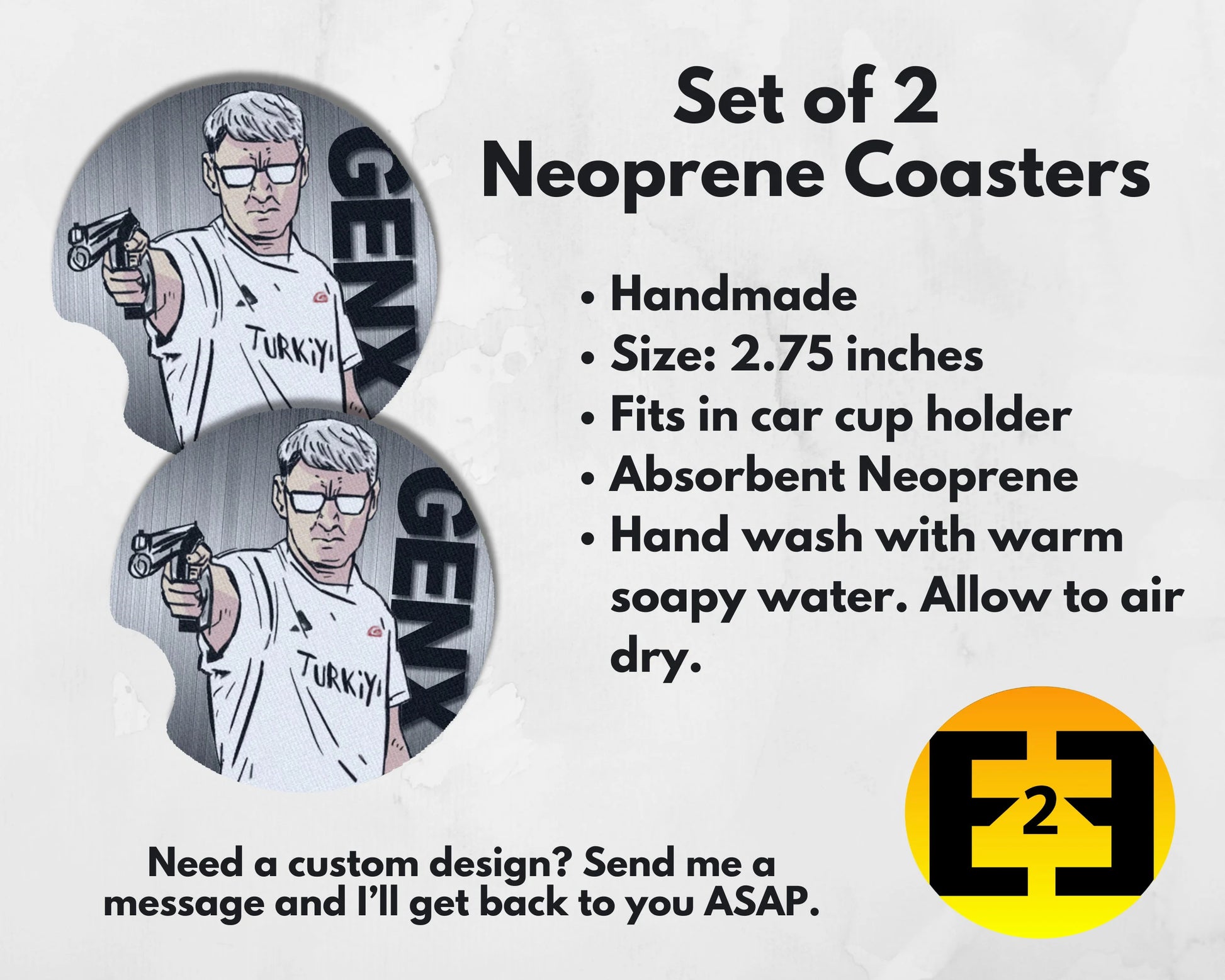 Olympic shooter Yusuf Dikec GenX car coasters set of 2