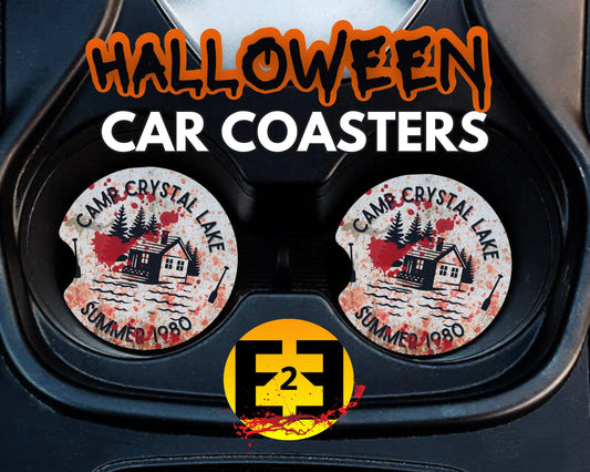 Camp crystal lake Halloween car coasters