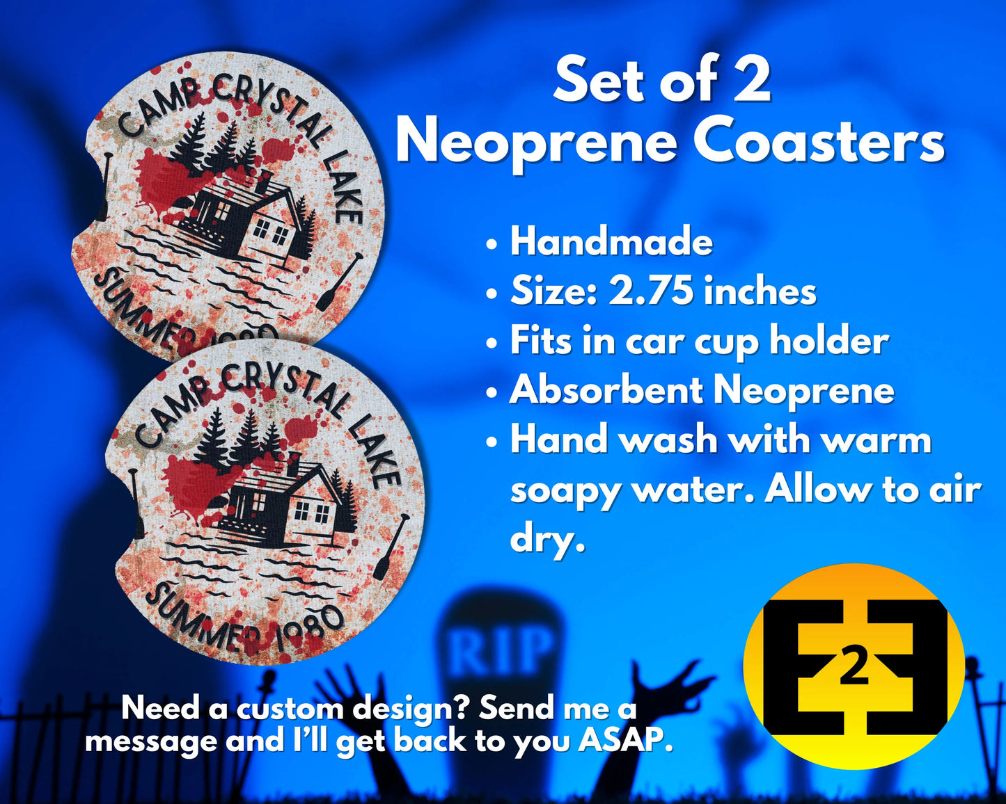 Camp crystal lake Halloween car coasters set of 2