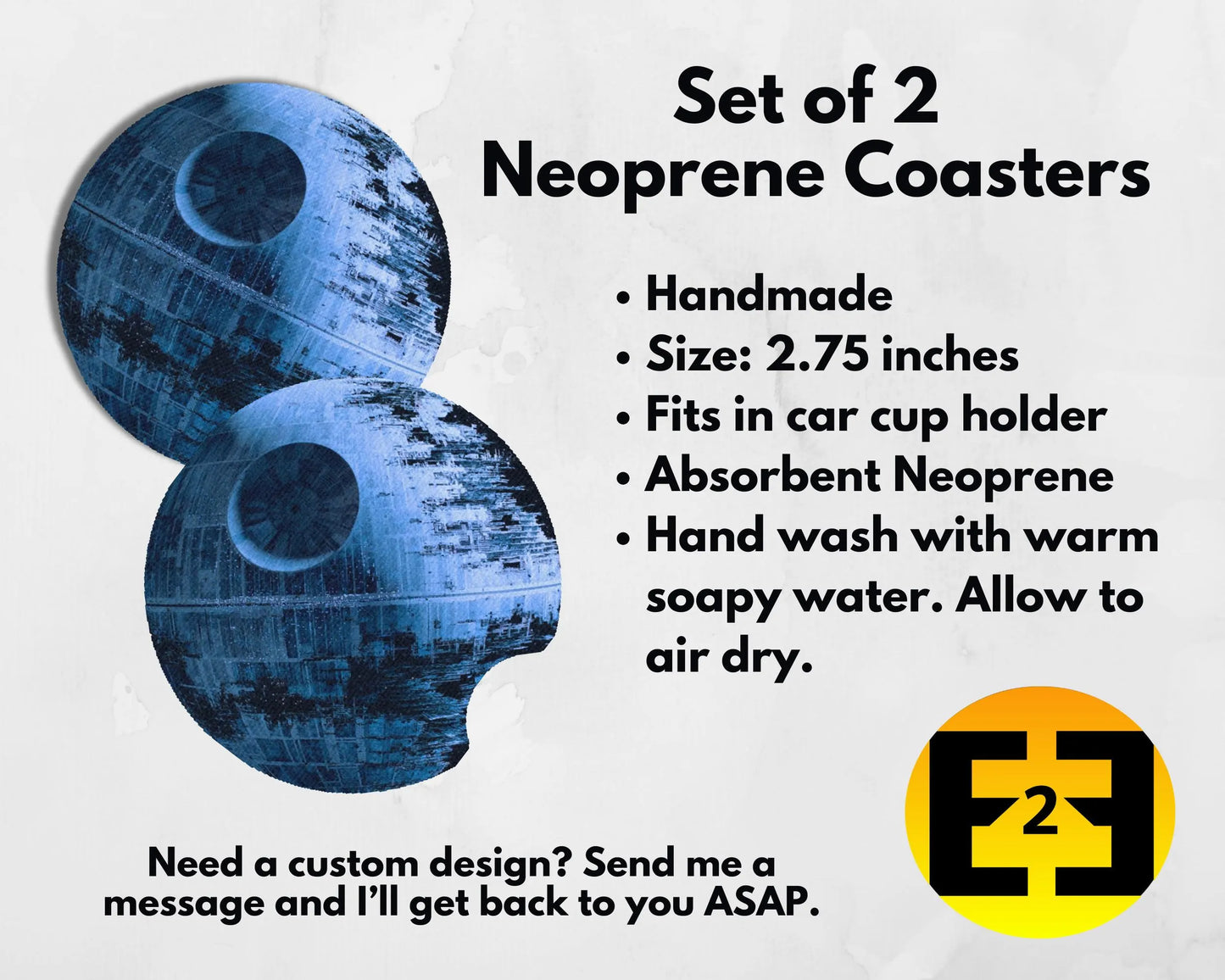 Death star space station car coasters set of 2