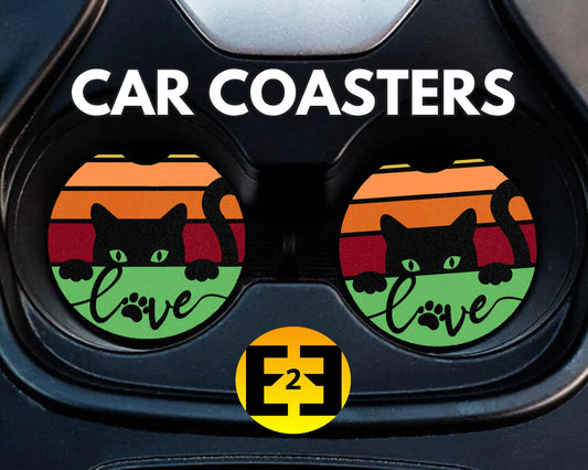 Retro Love My Cat car coasters