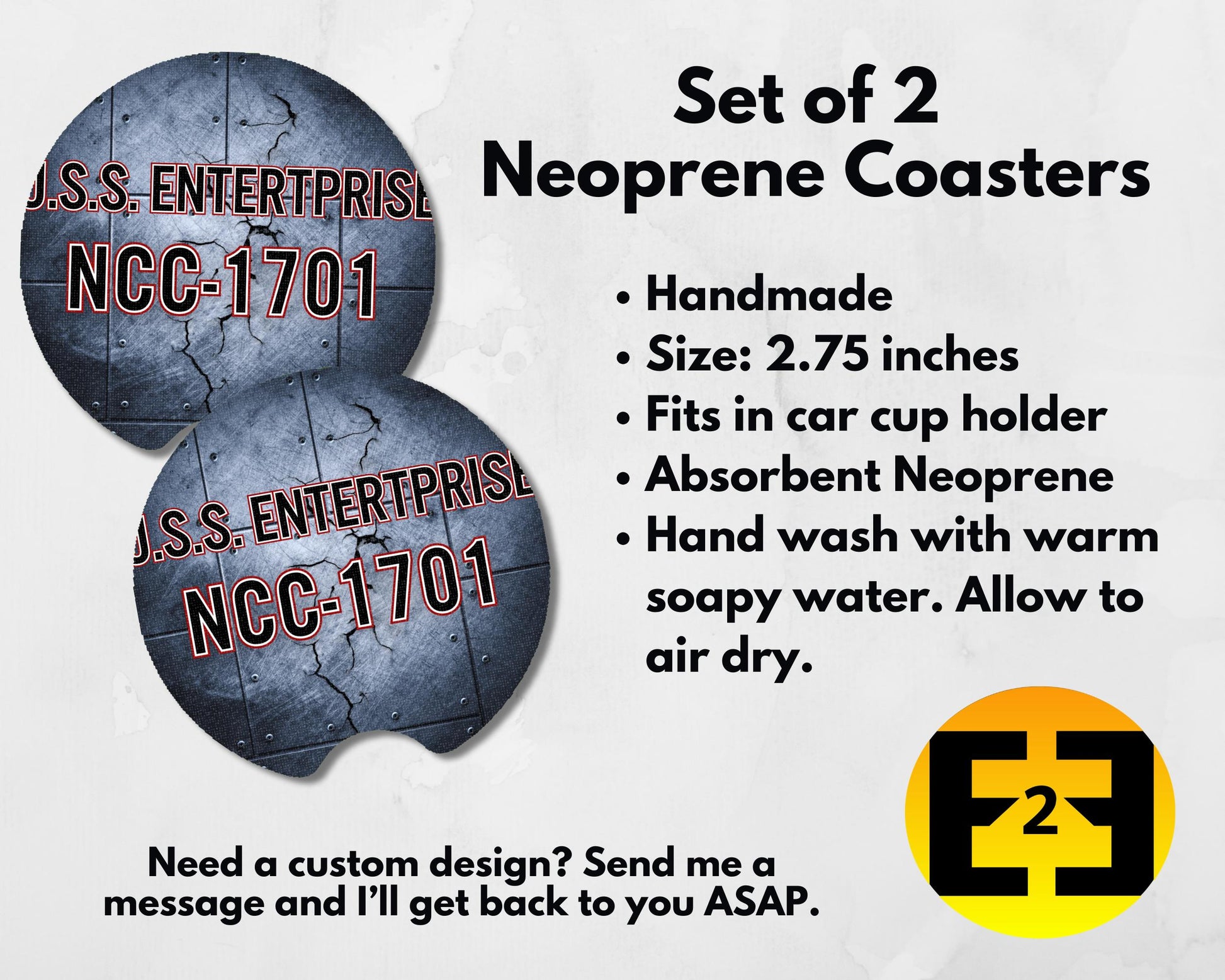 NCC-1701 Enterprise ship insignia car coasters set of 2