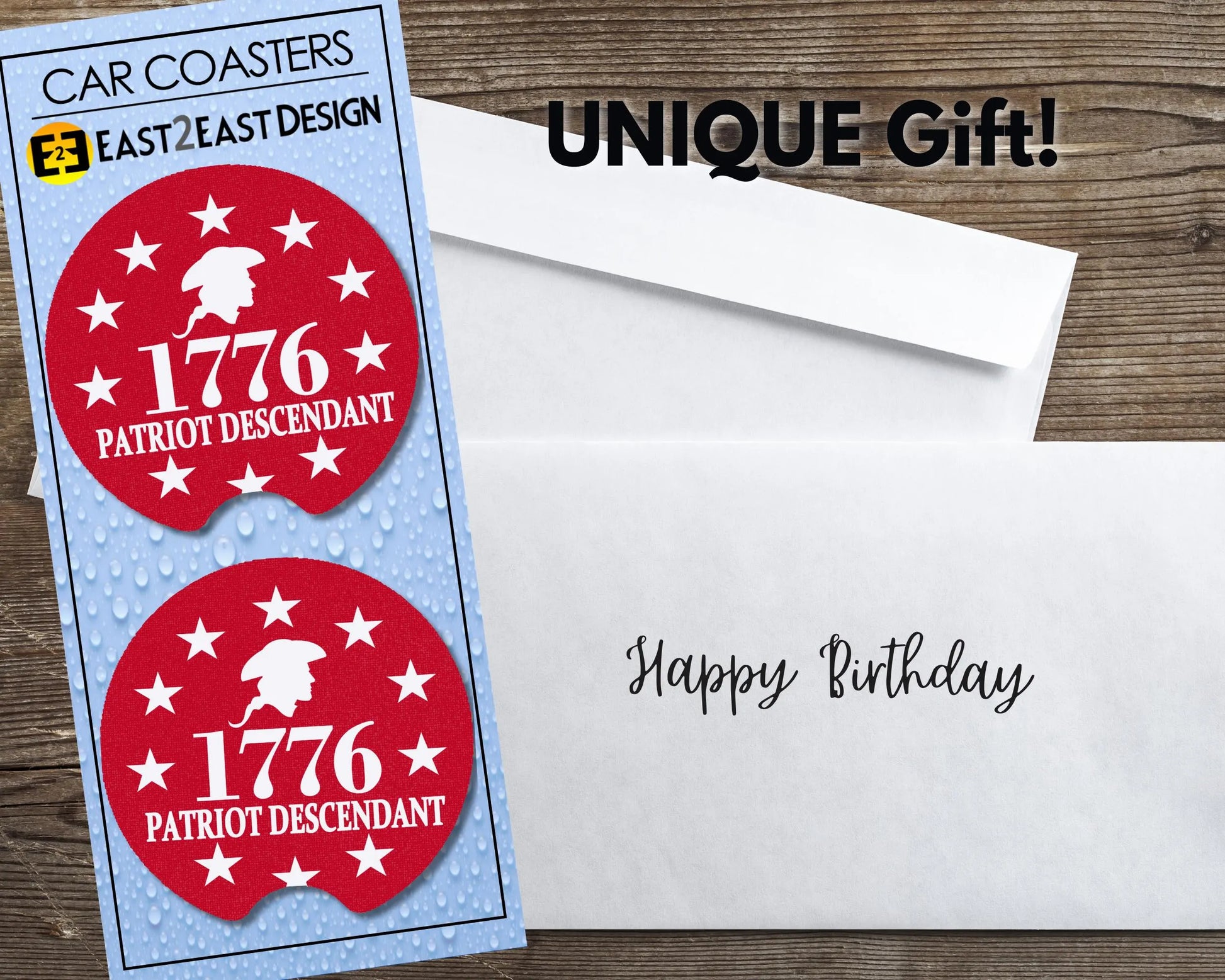 1776 Patriot Descendant car coasters unique gift