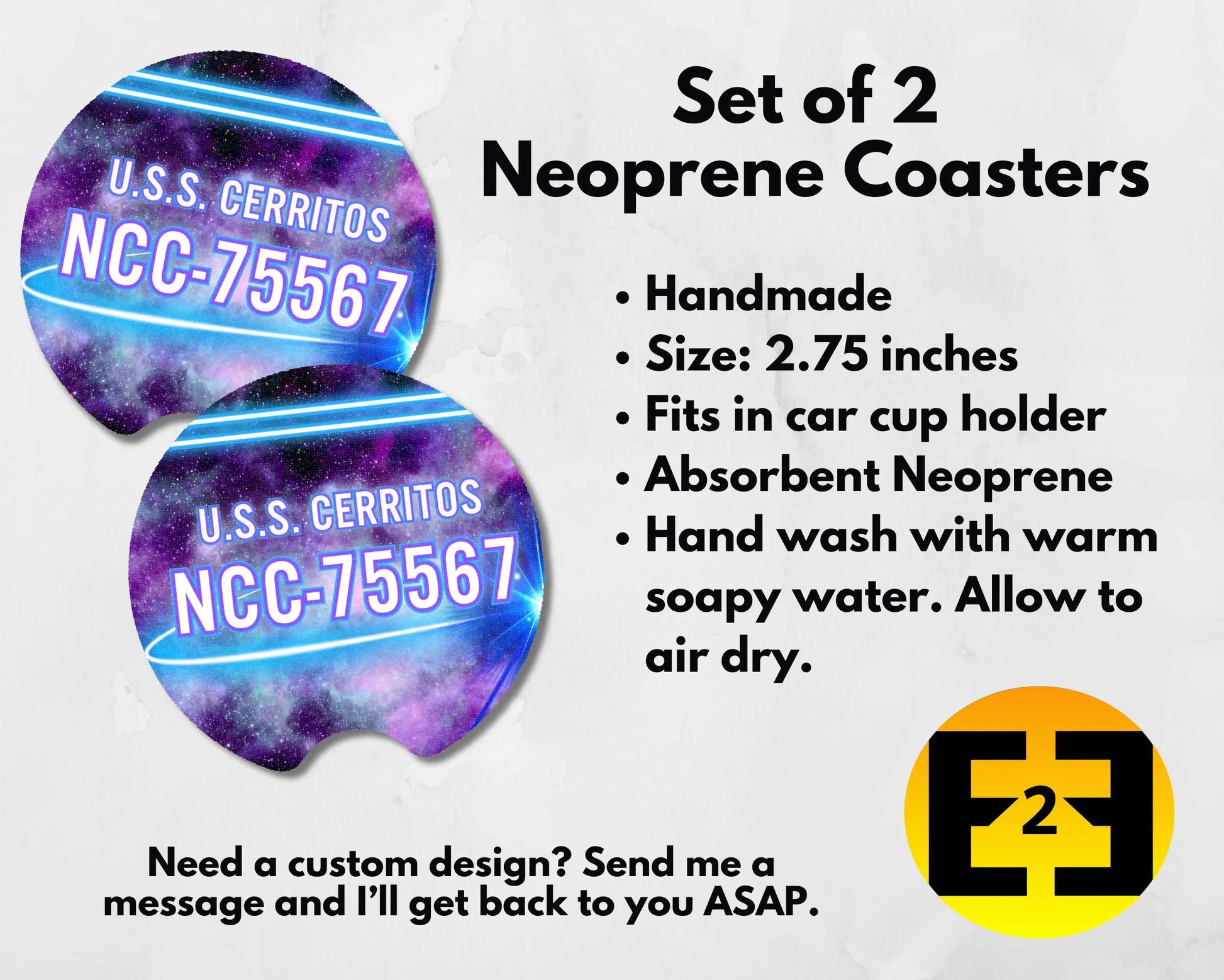 NCC-75567 Cerritos ship insignia car coasters set of 2