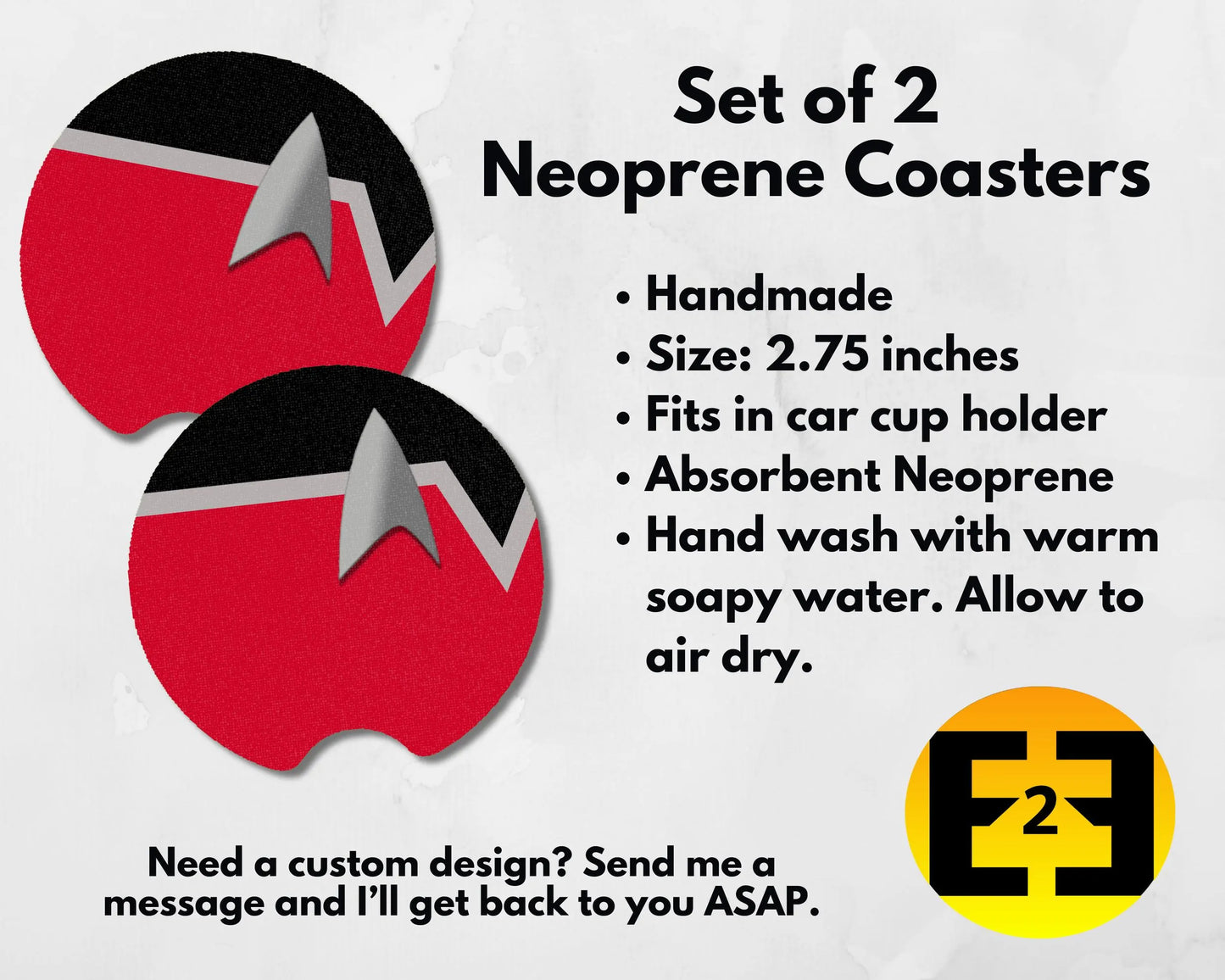 Star Trek Lower Decks uniform car coasters set of 2