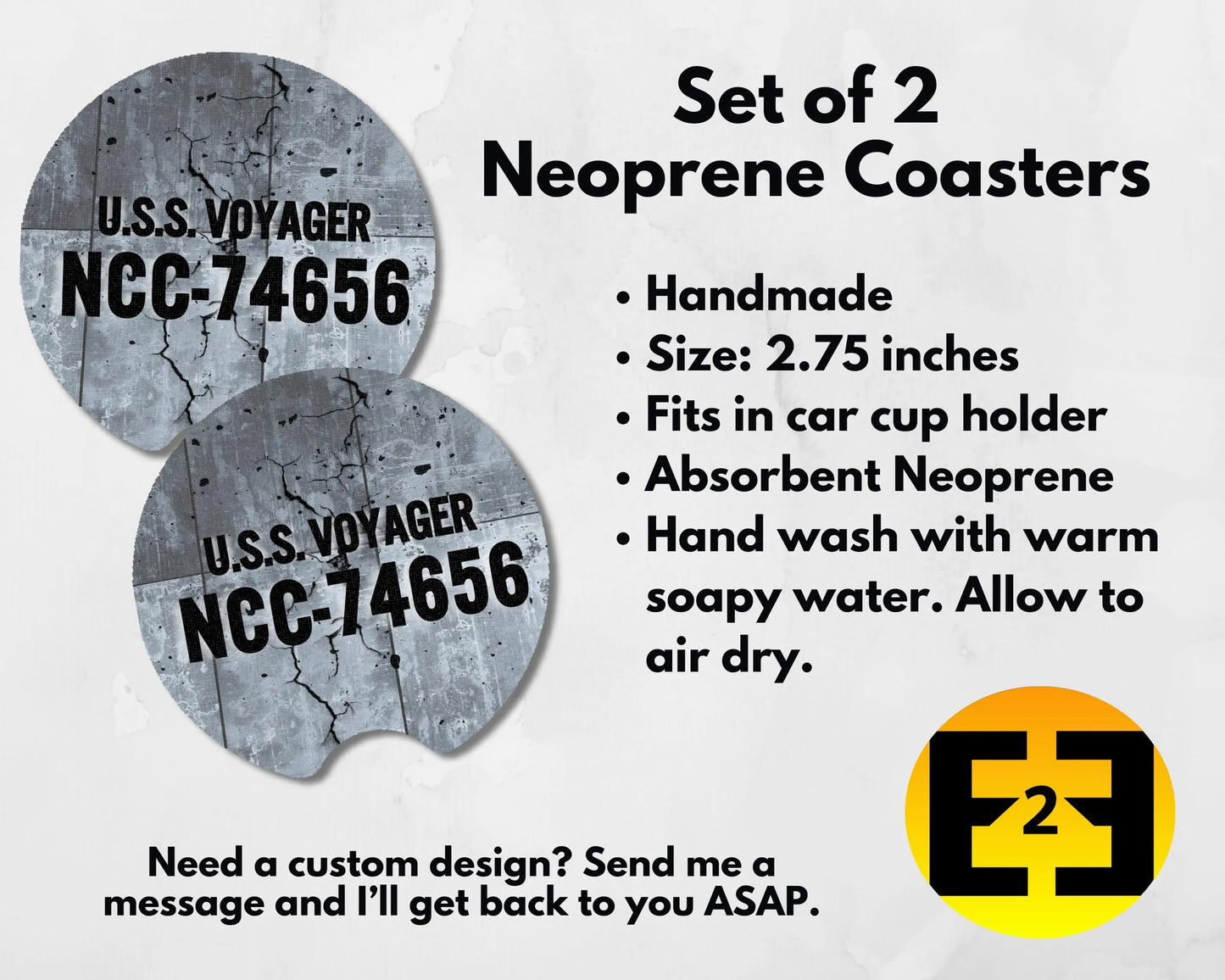 NCC-74656 Star Trek Voyager ship insignia car coasters set of 2