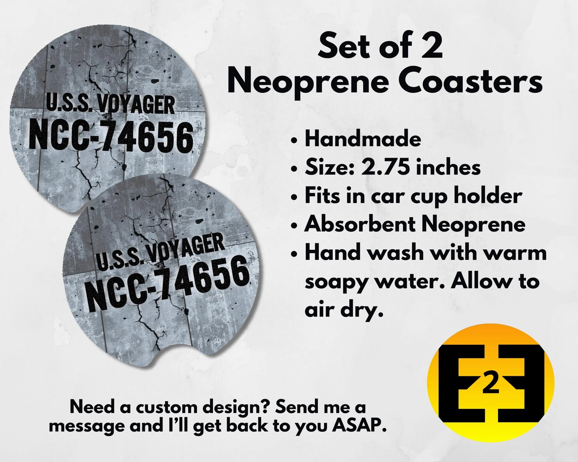 NCC-74656 Star Trek Voyager ship insignia car coasters set of 2