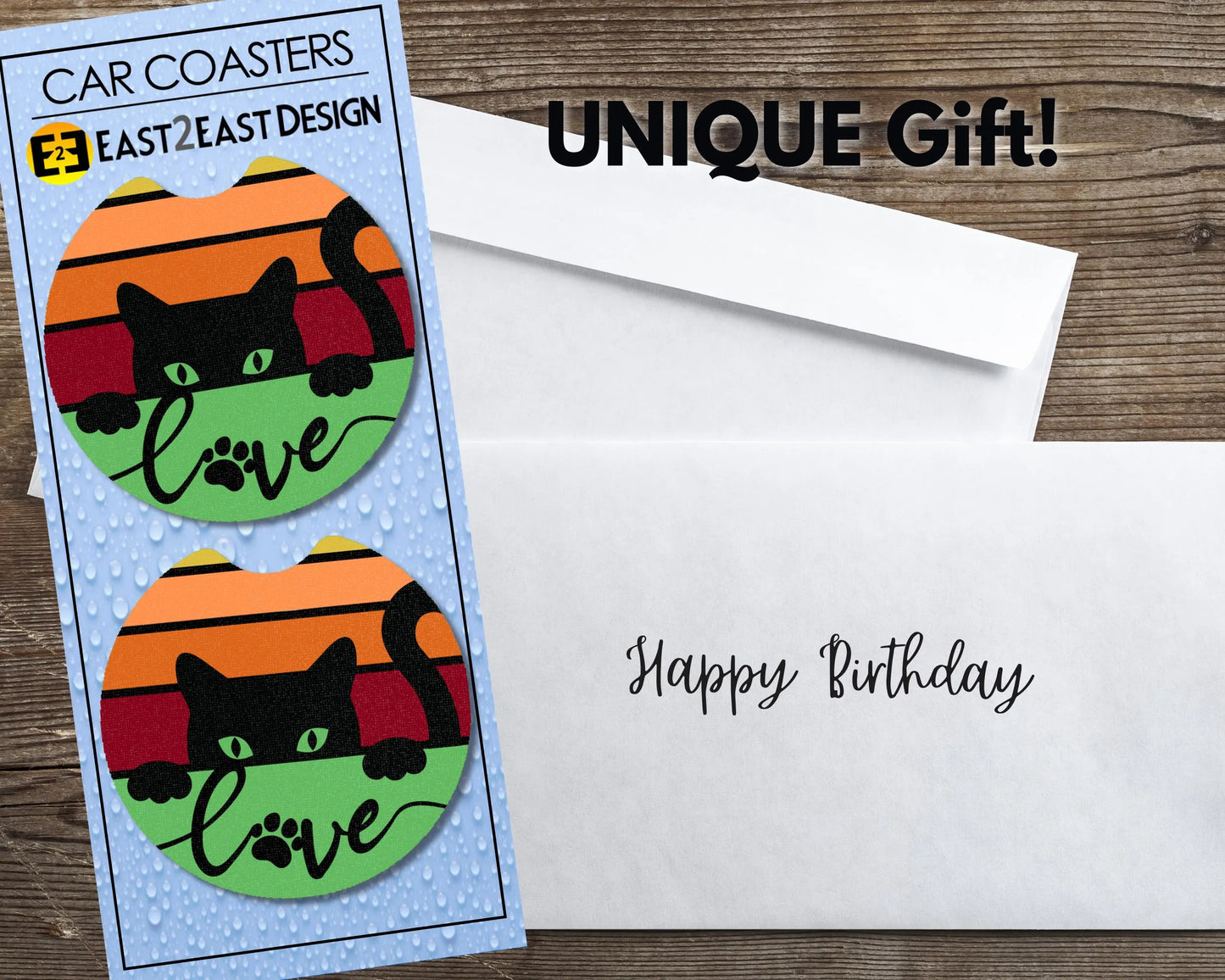 Retro Love My Cat car coasters unique gift