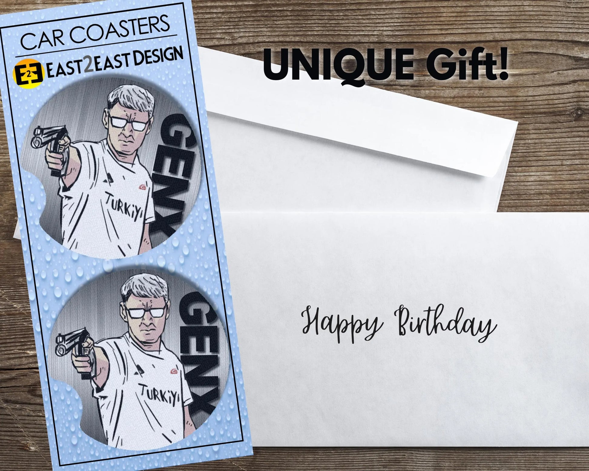 Olympic shooter Yusuf Dikec GenX car coasters unique gift