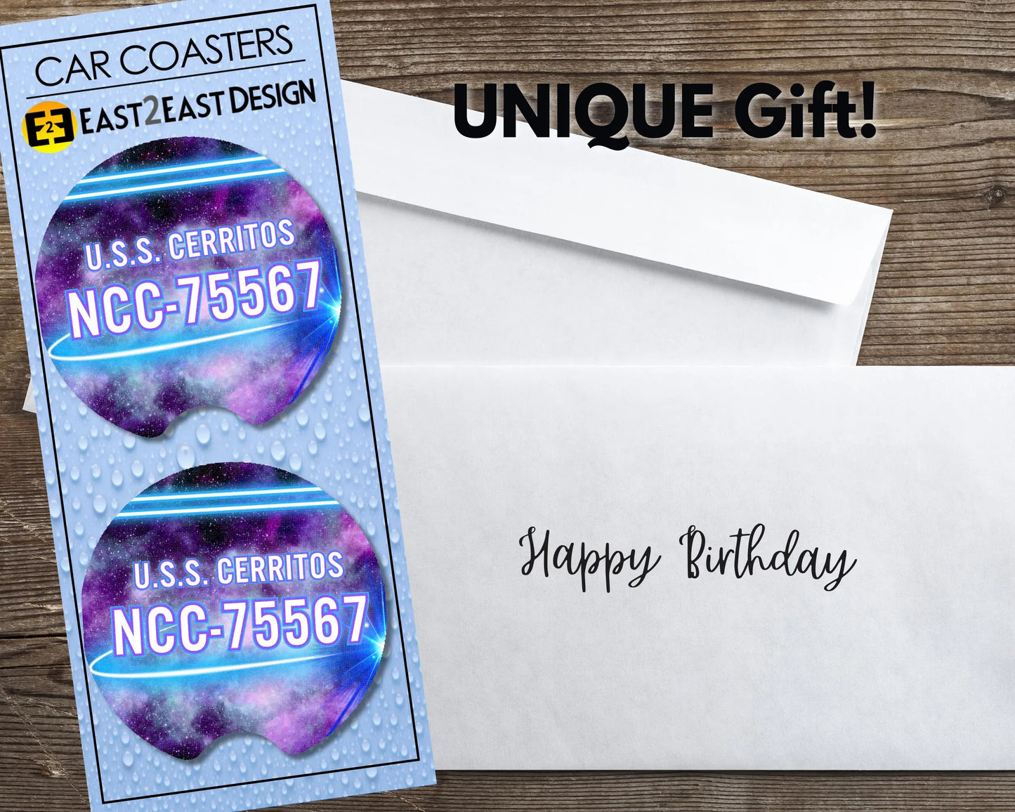 NCC-75567 Cerritos ship insignia car coasters unique gift