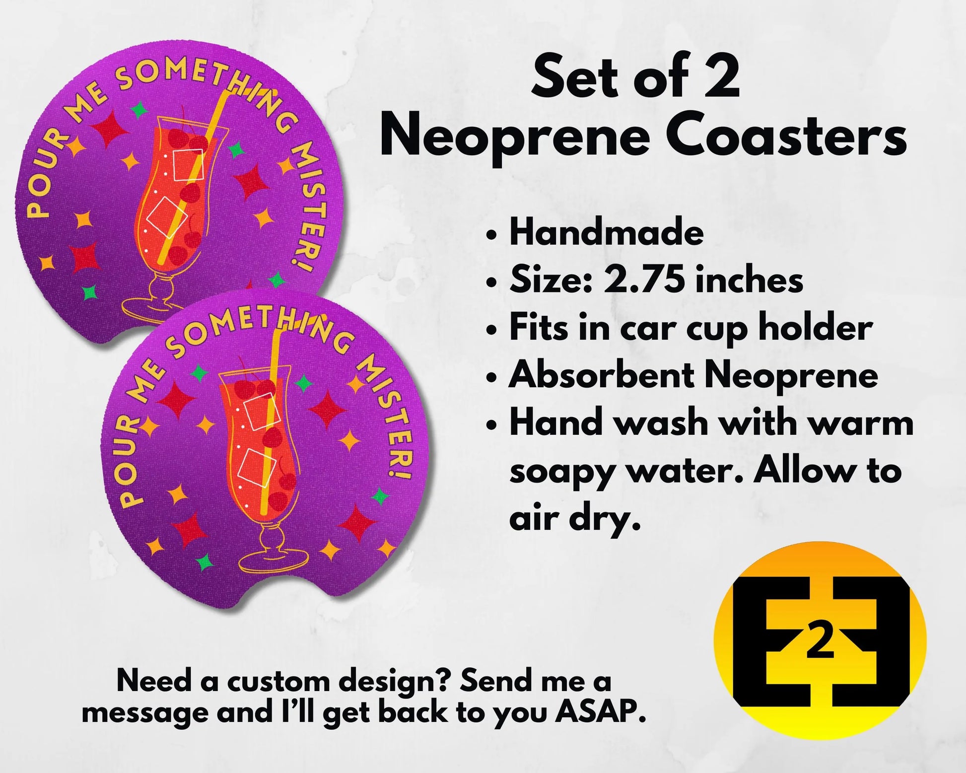 New Orleans Mardi Gras Hurricane pour me something mister car coasters set of 2