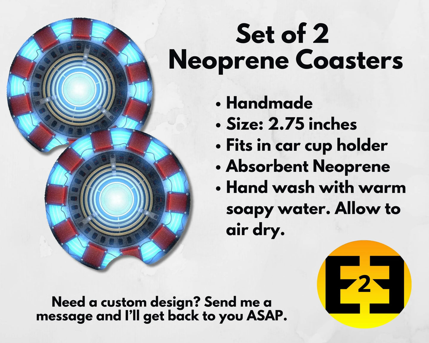 Arc reactor car coasters set of 2